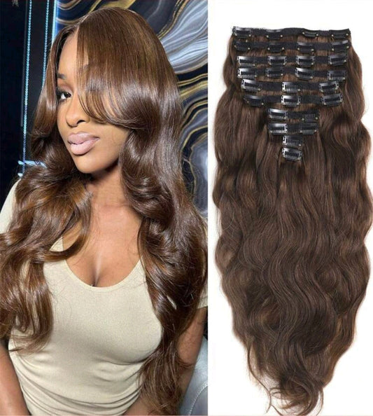Brown Natural Wave Hair Extensions  8pcs