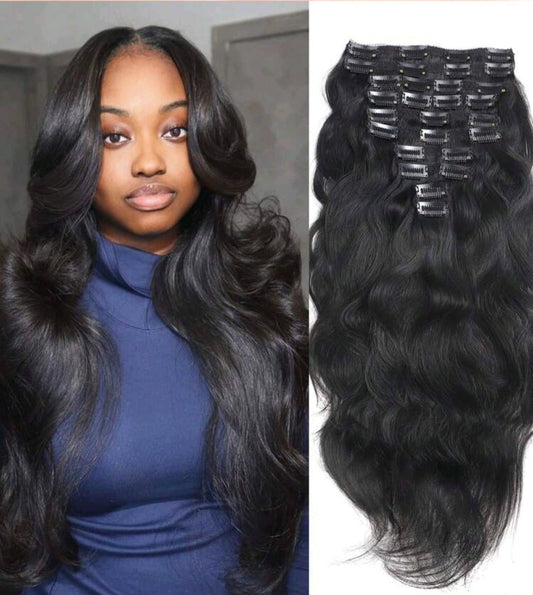 Natural Black Wave Clip in Hair Extensions  10pcs