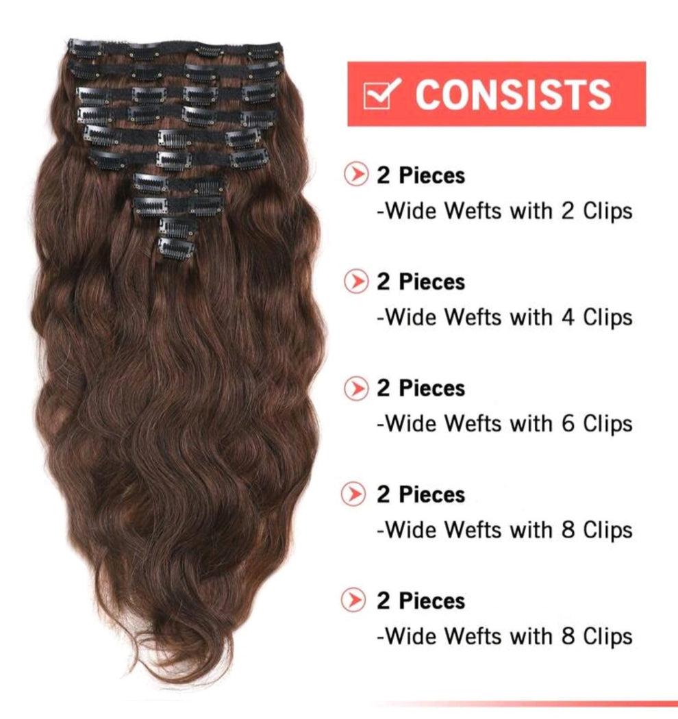 Brown Natural Wave Hair Extensions  8pcs