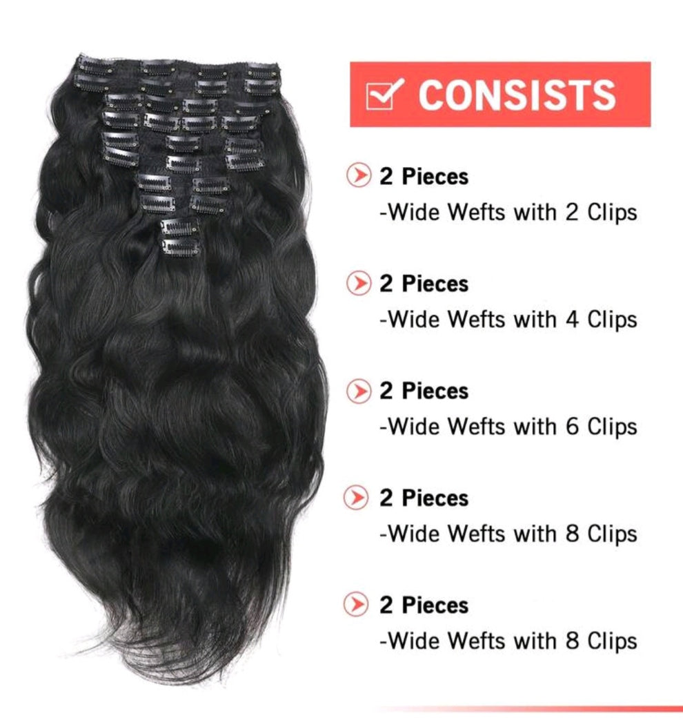 Natural Black Wave Clip in Hair Extensions  10pcs